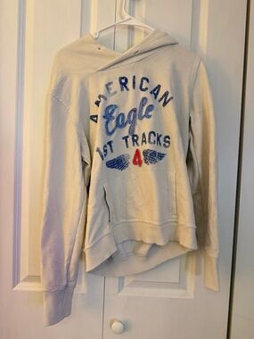 VINTAGE American Eagle Outfitters Cream Hoodie with Navy Label
